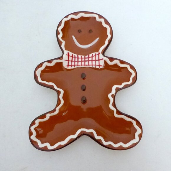 GINGERBREAD MAN CHRISTMAS HOLIDAY COOKIES FOR SANTA CERAMIC PLATE - Picture 1 of 9